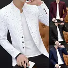 Мужской блейзер с винтажным принтом, в Корейском стиле, с воротником-стойкой, с карманами, на пуговицах, для весны и осени
