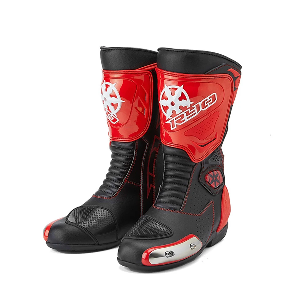 Motorcycle Boots Motocross Men Leather Botas Moto Motorbike Racing Riding Shoes Black Red For 4 Season | Автомобили и мотоциклы