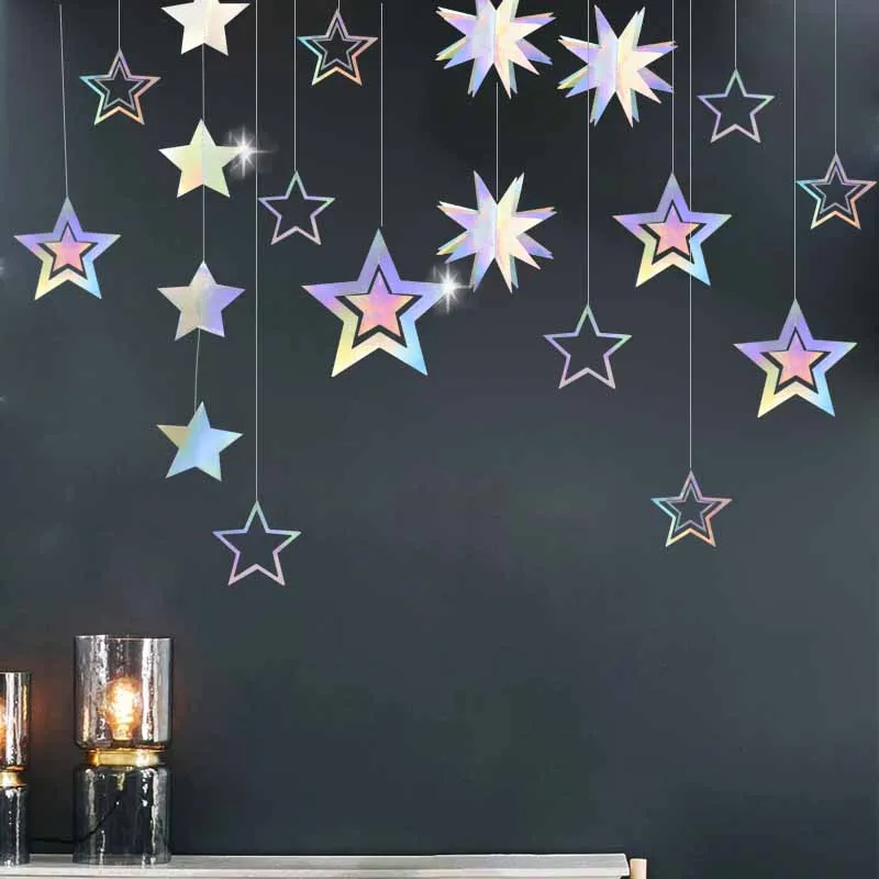 

Laser Glitter Star String Banner Christmas Snowflake Pennant Paper Garland For Home Birthday Wedding Party Hanging Decor Banner