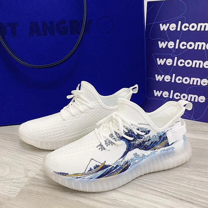 

New Style Increased Men's Shoes Mesh Breathable Casual Sports Shoes Men's Korean Style Flying Woven Shoes Men's Thick Bottom