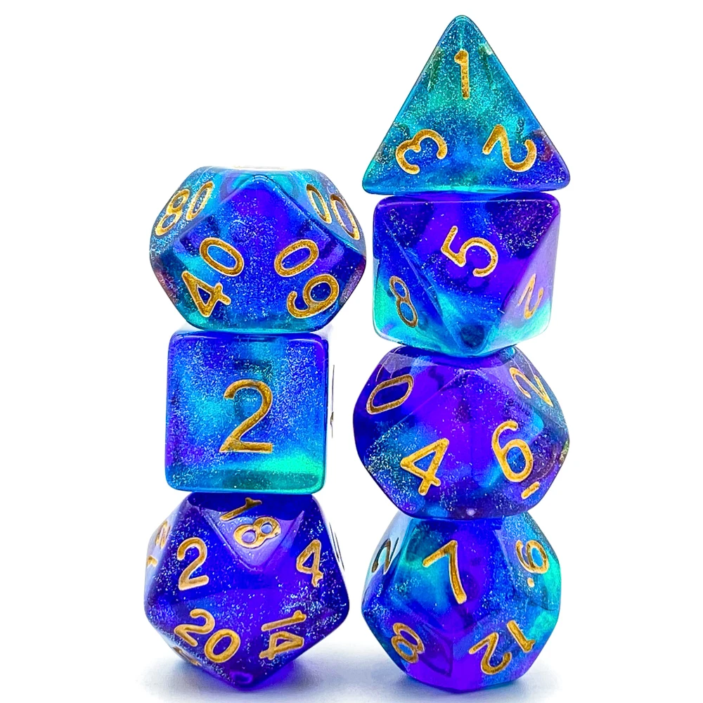 7Pcs/Set with Glitter Purple Green DND Dice Set D4 D6 D8 D10 D% D12 D20 Polyhedral for Role Playing Board Game RPG MTG | Спорт и