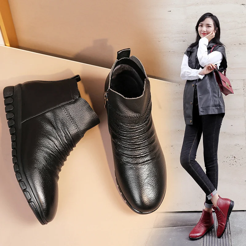 

Ботинки женские короткие из воловьей кожи, с мягкой подошвой, на плоской подошве