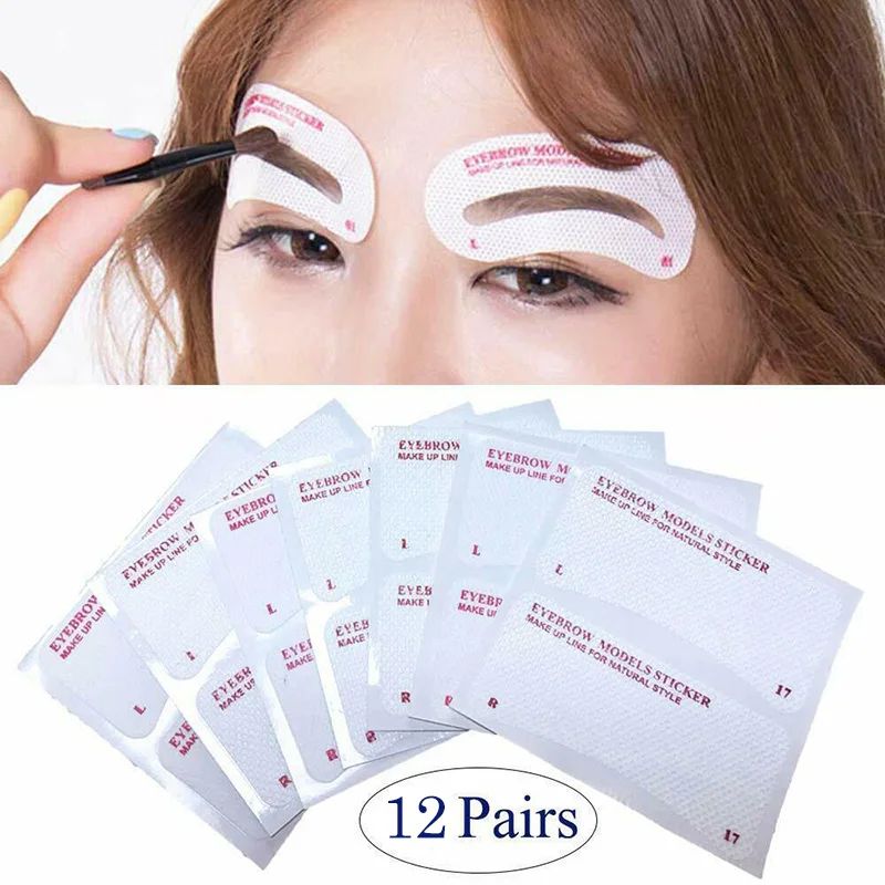 

12/24 Pairs Eyebrow Stencil Stickers Eyebrow Drawing Card Template DIY Makeup Tools Eye makeup template Eyebrow card Makeup sets