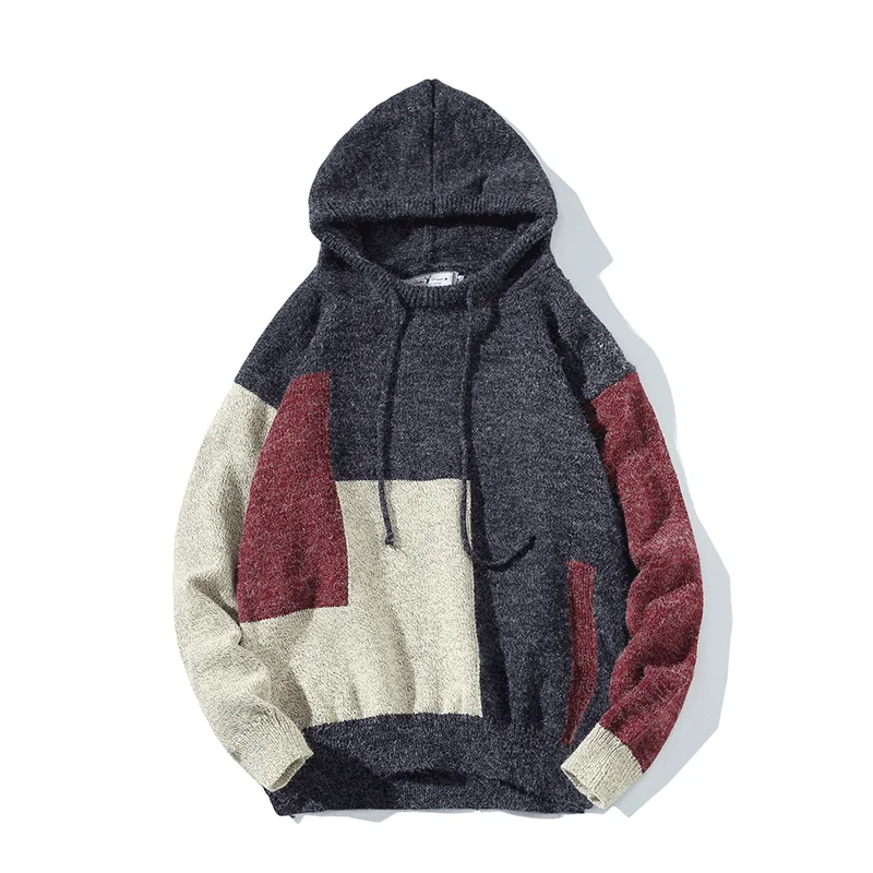 Мужской пуловер с капюшоном повседневный трикотажный в стиле пэчворк западном