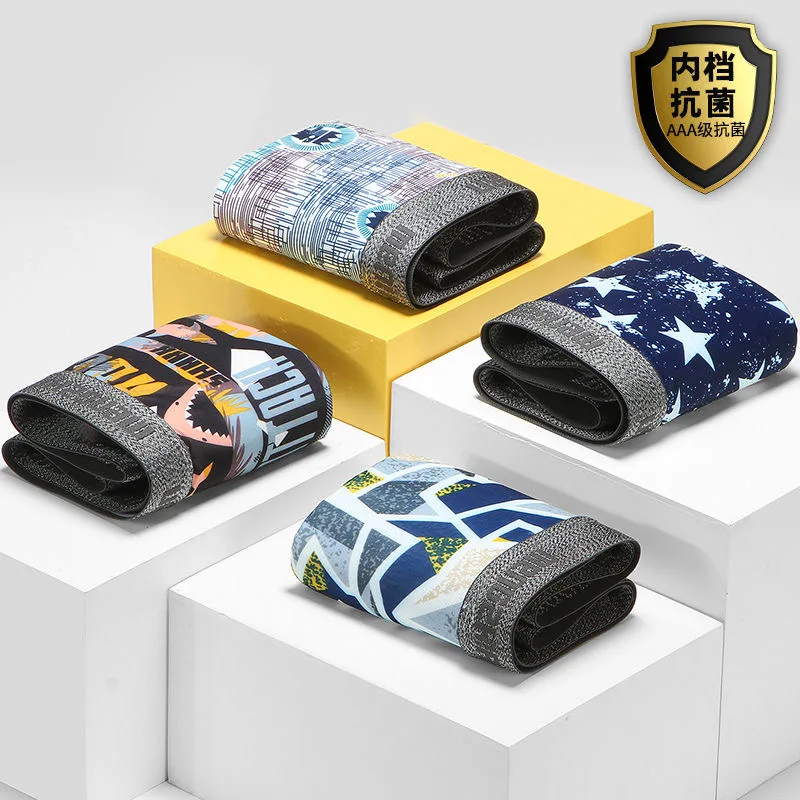 4pcs/lot Ice silk Men Underwear Boxer Male Panties Breathable Man Printing Underpants Comfortable Men Underwear Shorts