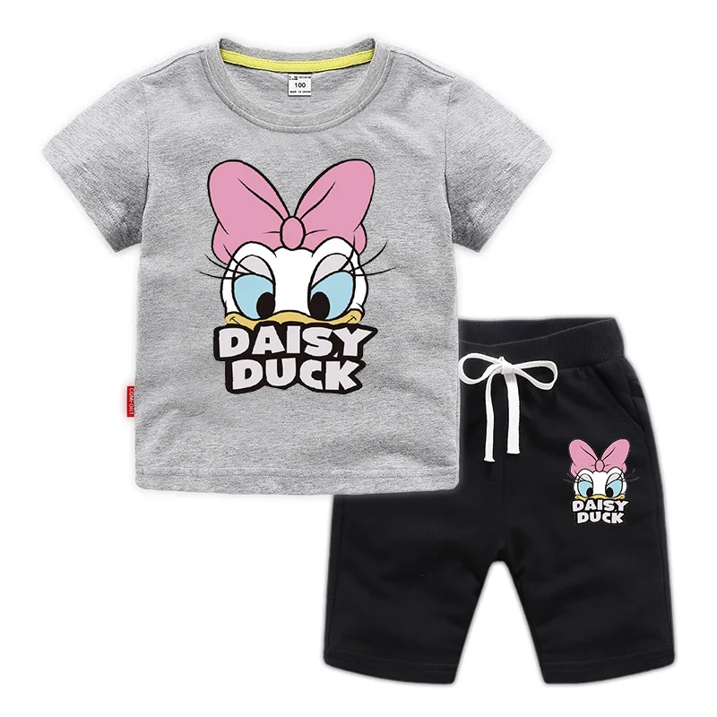 Disney Daisy Duck/Одежда для маленьких мальчиков и девочек летняя футболка с короткими