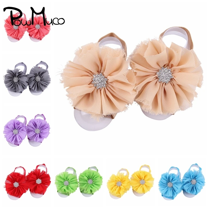 

Powmuco Fashion Newborn Chiffon Shabby Flower Barefoot Sandals Infant Foot Decoration Baby Girls Photography Props
