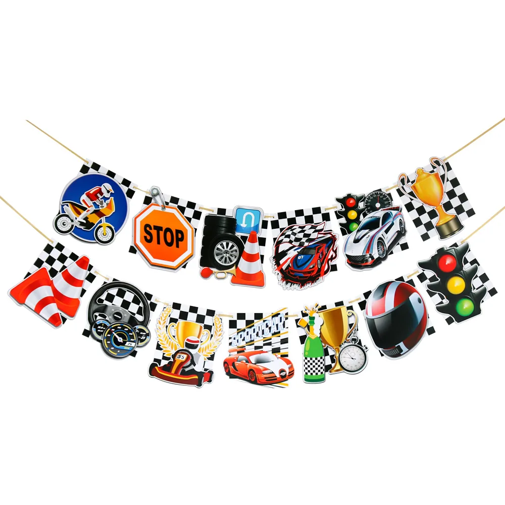 2 sets Happy Birthday Party Deco Banner Motorcycle Racing and Check XQ6 | Дом и сад