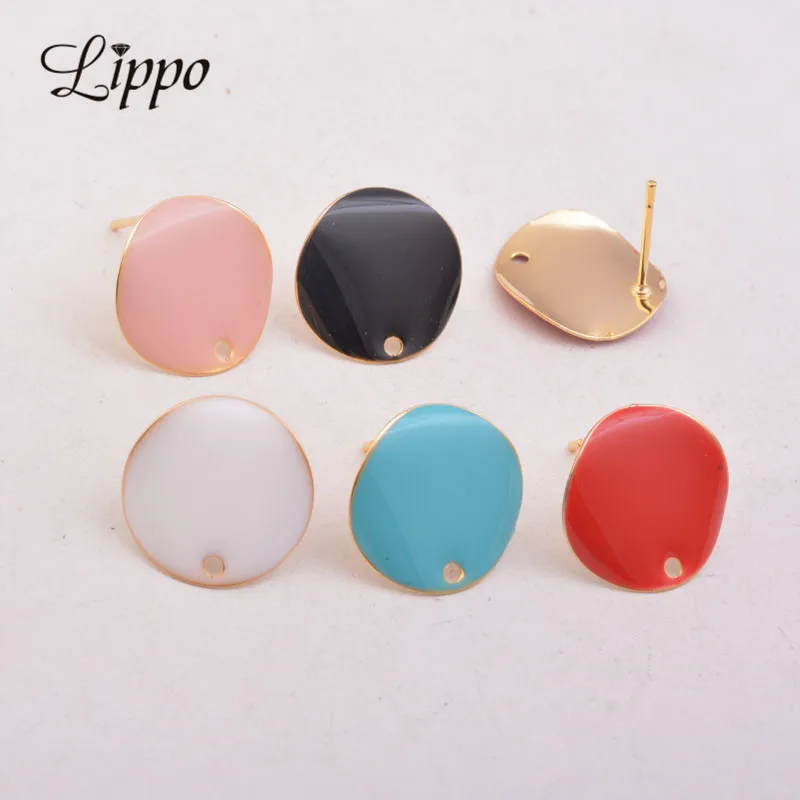 20pcs Gold Enamel Round Earring Setting Connector Charms High Quality Red Blue Black Earrings Findings