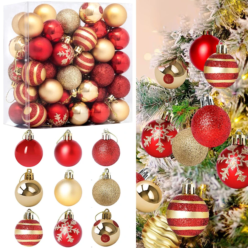 

50pcs 1 Set Christmas Balls Creative Painted Ornaments Xmas Tree Pendant Hanging 4cm Ball Bauble Hanging Home Party Decorations
