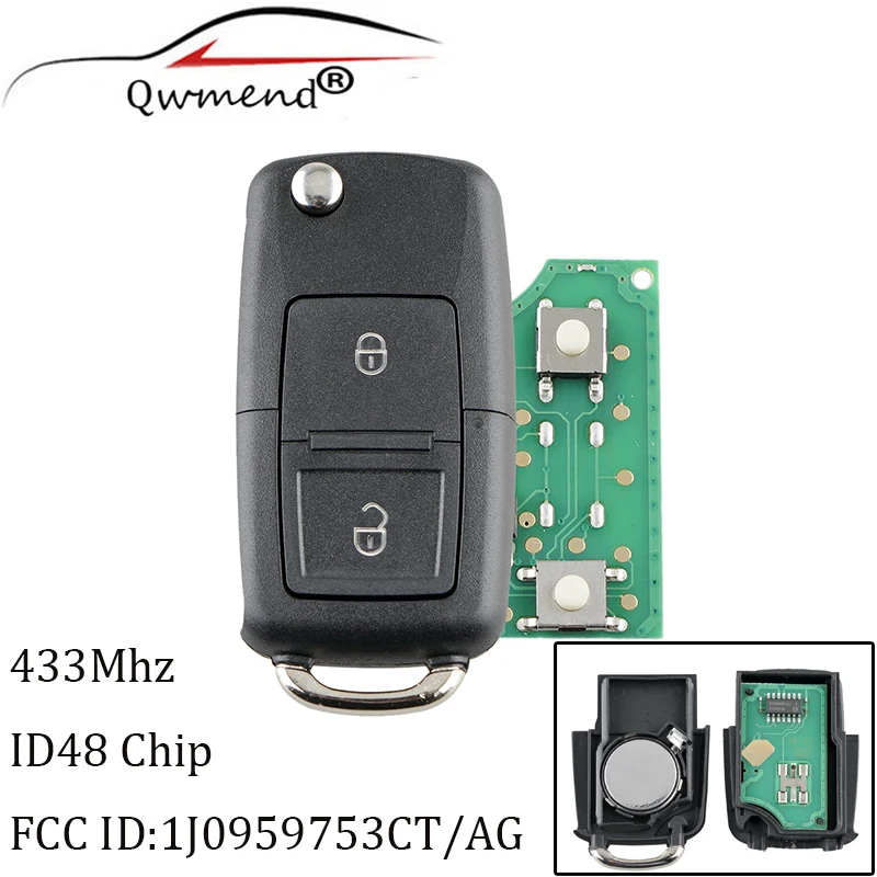 2 кнопки дистанционного ключа для SKODA 1J0 959 753 CT 433mhz Fabia Superb Octavia 2001 2009 оригинальный