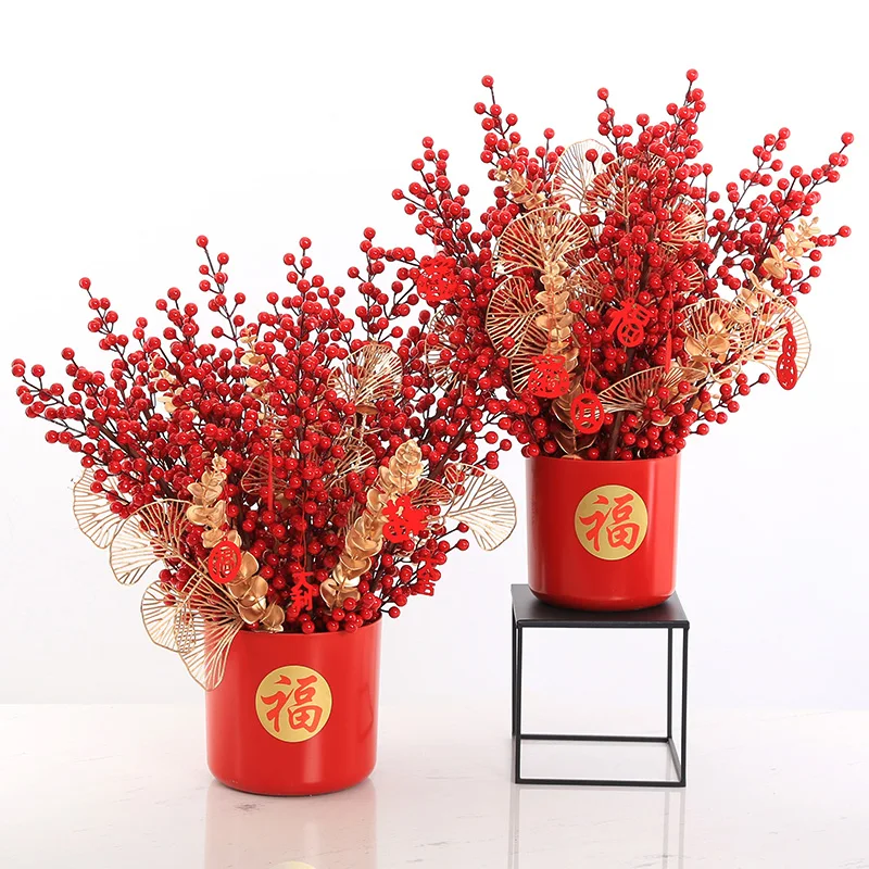

New Year's blessing bucket red fruit decoration fortune fruit flower Lantern ornaments living room TV cabinet porch furnishings