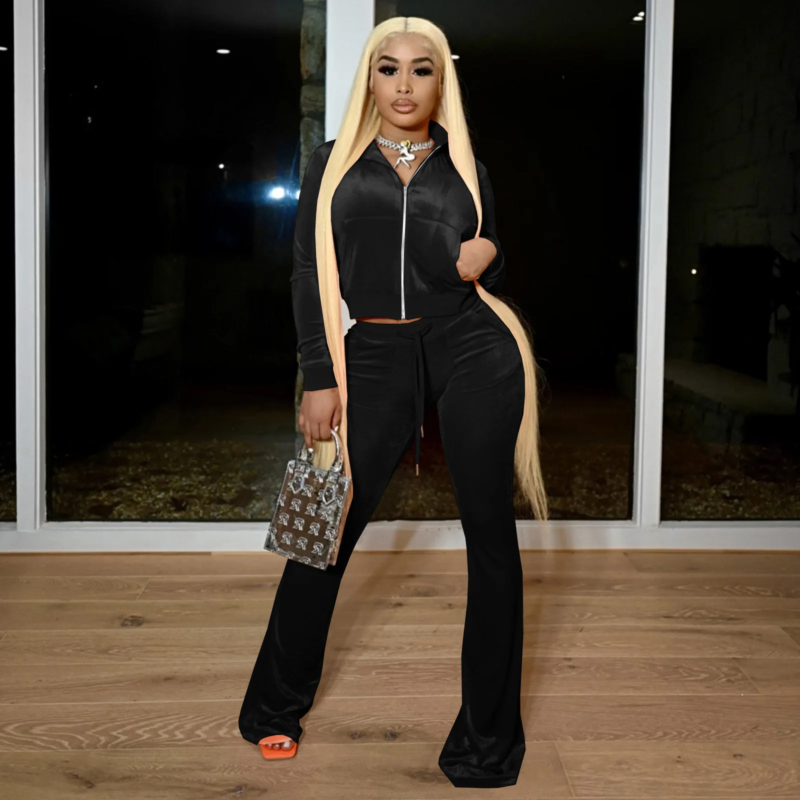 

Женский Бархатный спортивный костюм, комплект из двух предметов с надписью со стразами, брючный костюм на осень и зиму