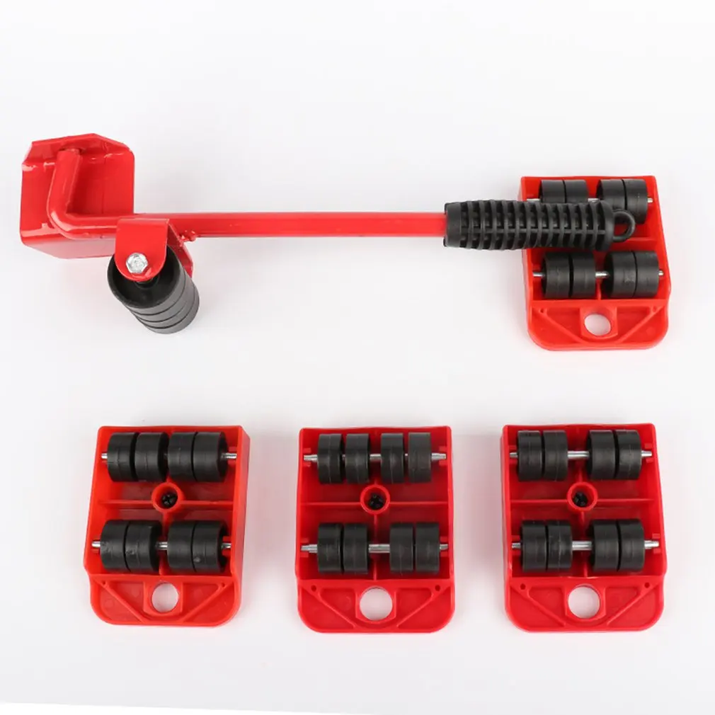 

Furniture Mover Set Furniture Mover Tool Transport Lifter Heavy Stuffs Moving Wheel Roller Bar Hand Tools 5 Pcs Set