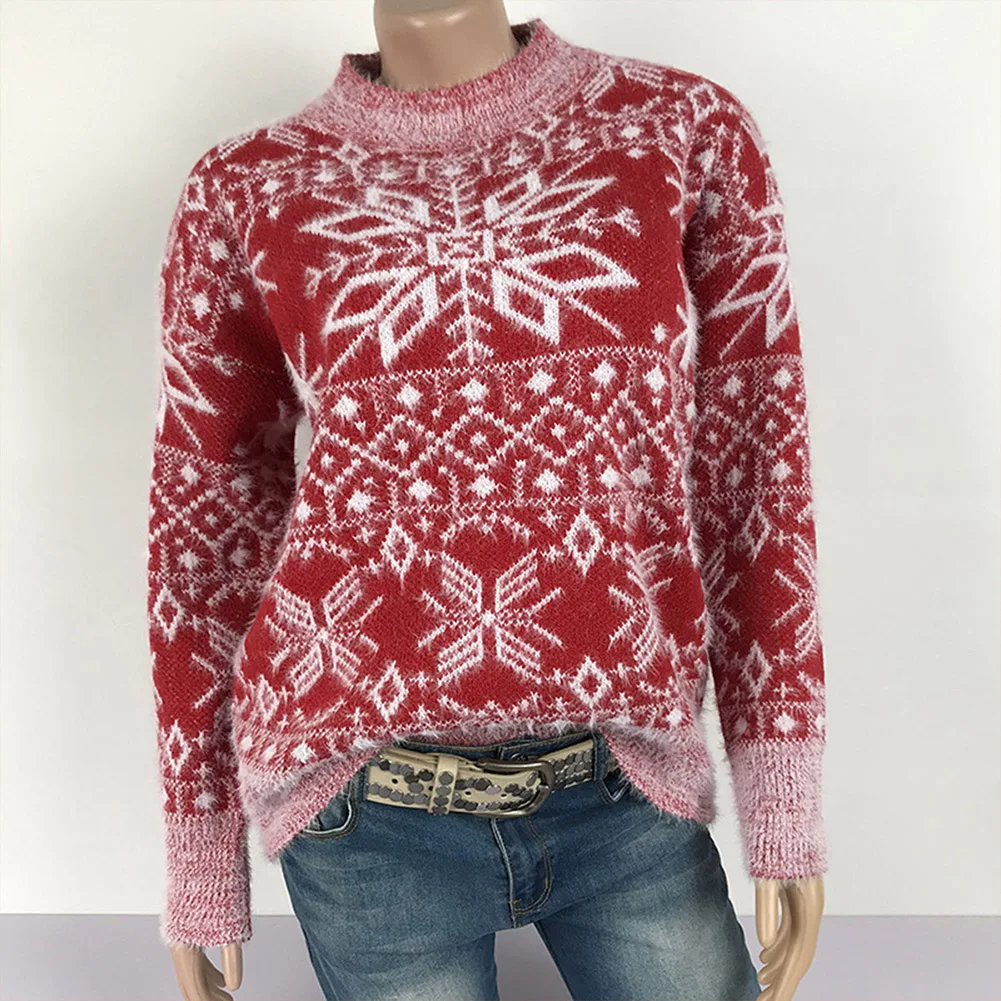 Christmas Sweater Elegant Women Jumper Pullover Tops Female Snowflake Winter Girls Warm Soft Brief Sweaters | Женская одежда