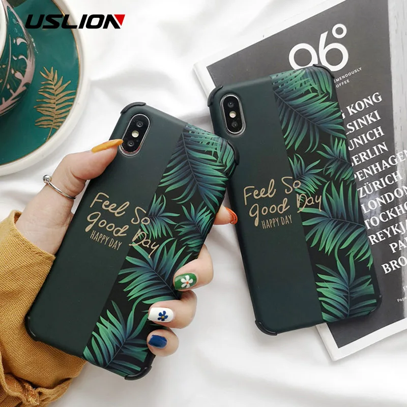 USLION противоударный чехол для телефона для iPhone 11 Pro Max XR XS Max Plus чехол с банановым листом для iPhone X 7 6 8 Plus Жесткий ПК чехол с буквами