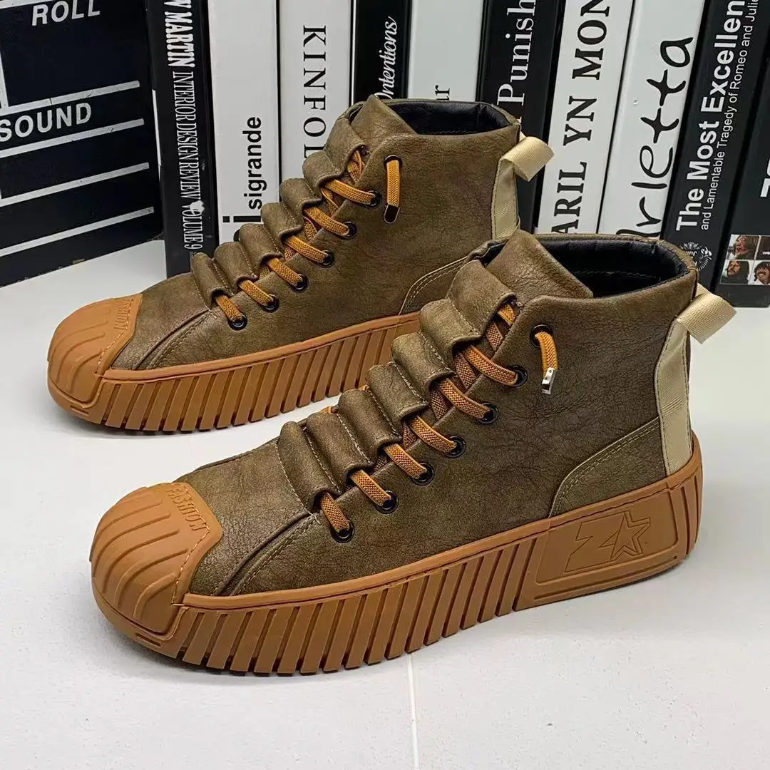 

2021 New Martin Boots Men's High Help Korean Version of Warm Plus Velvet Thick-soled Casual British Wind Outdoor Work Shoes