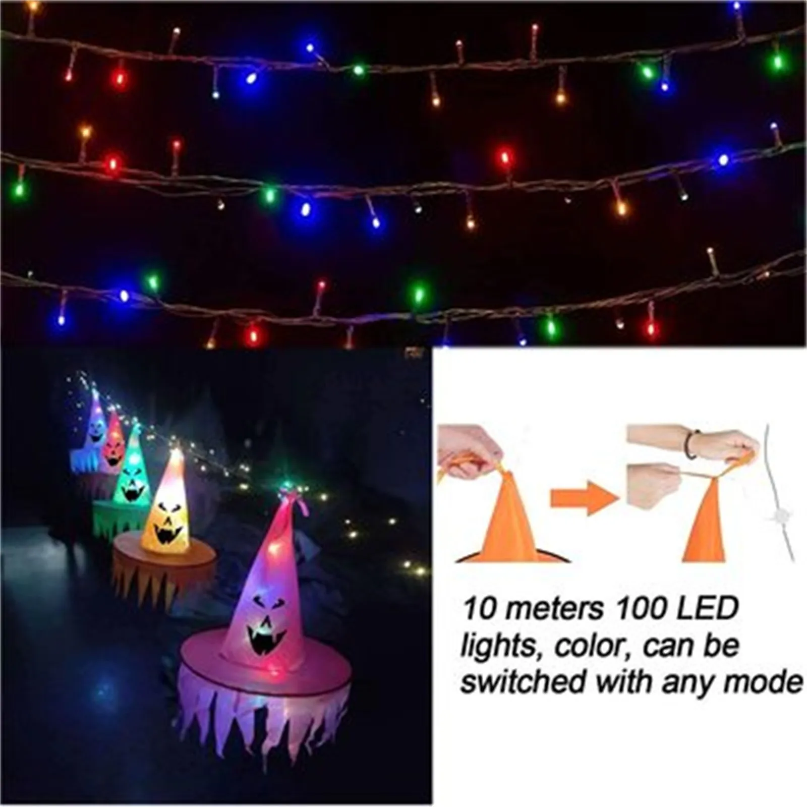 Хэллоуин СВЕТОДИОДНАЯ красочная шляпа ведьмы светящиеся лай зубы печатная лампа