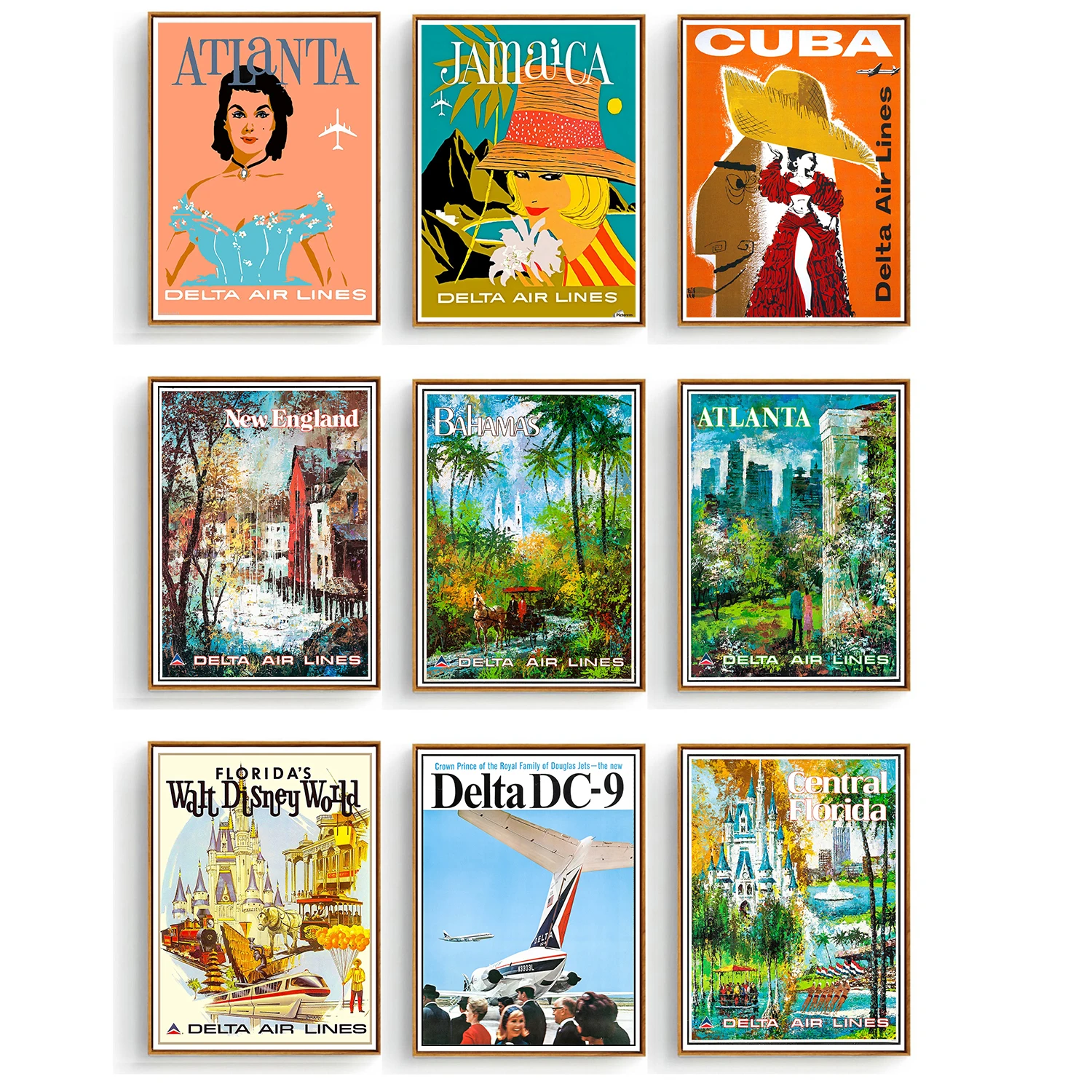 Постеры для путешествий в стиле ретро рисунок на холсте Дельта авиакомпании