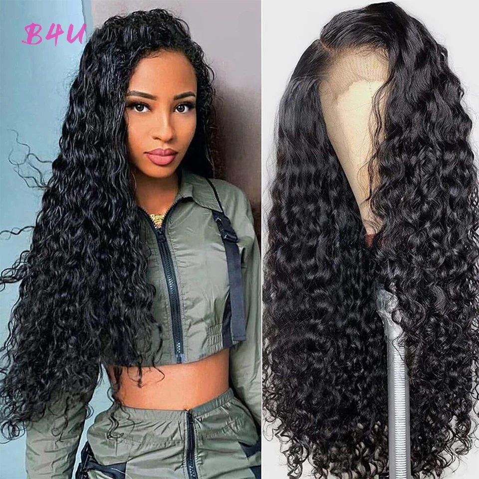 B4U Water Wave Human Hair Wig 13X4 Wet And Wavy Lace Front Wigs Transparent Lace Frontal Wig Brazilian Curly Human Hair Wigs