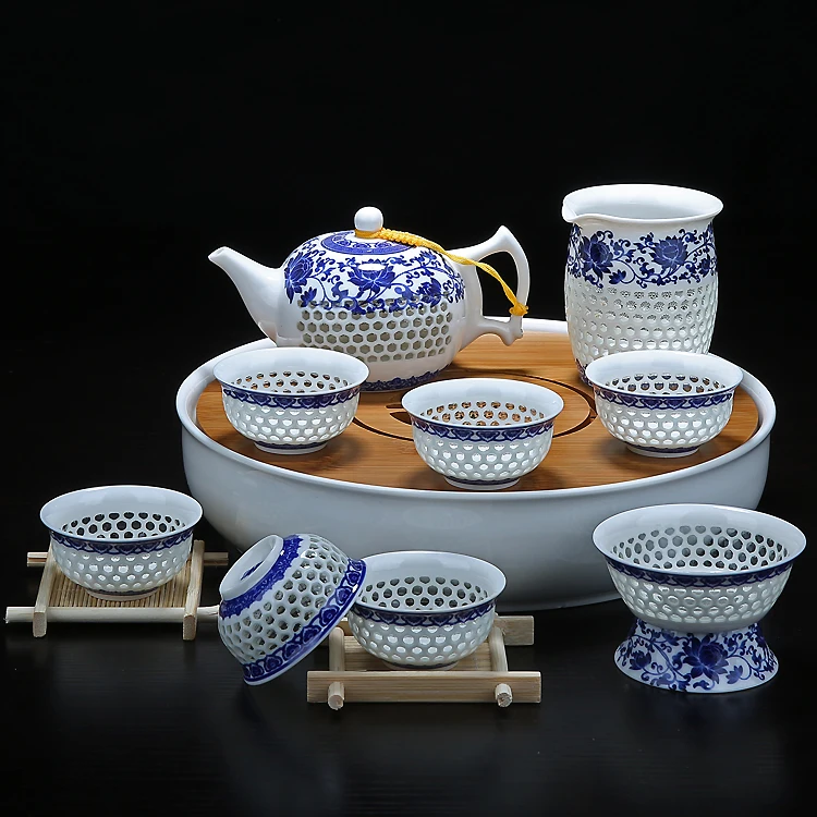 Фарфоровая посуда для напитков комплект из 11 пустотелых сотовых искусств синего