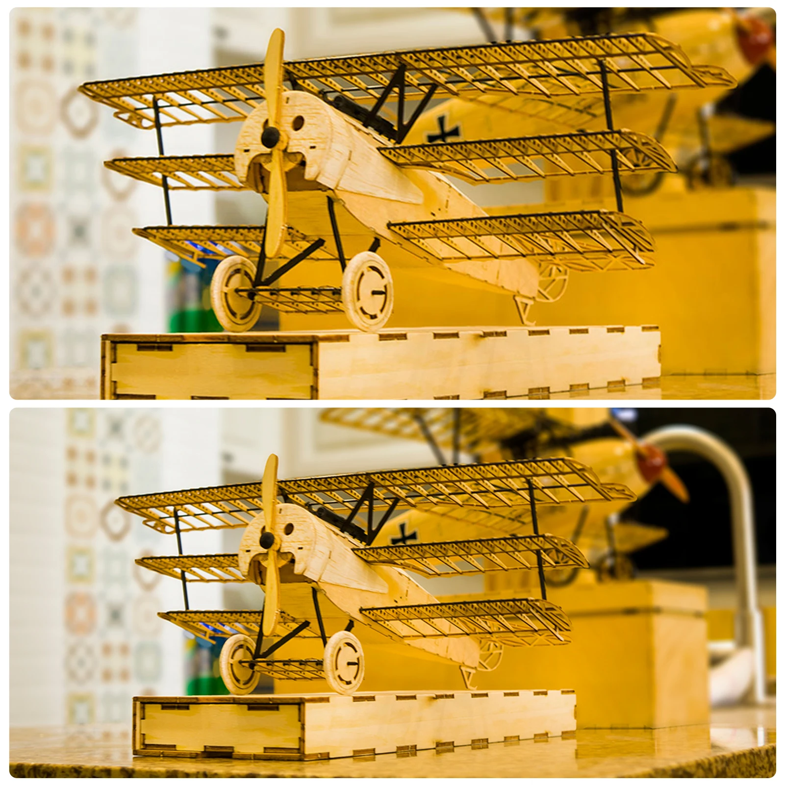 

DWH VX11 1:18 Scale 400mm Wingspan Airplane 3D Wooden Puzzles Airplane DIY Fokker-DR1 Triplane Model Kit Educational STEM Toy