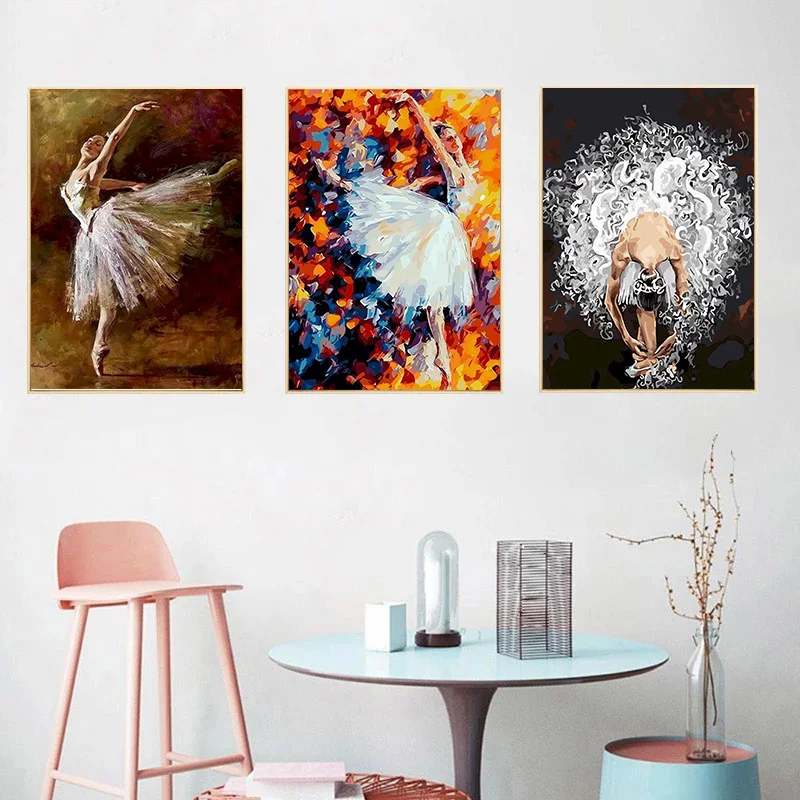 

RUOPOTY 3PC Frame DIY Painting By Numbers Modern Home Wall Art Picture Ballet Dancer Paint By Numbers For Home Decors Artwork