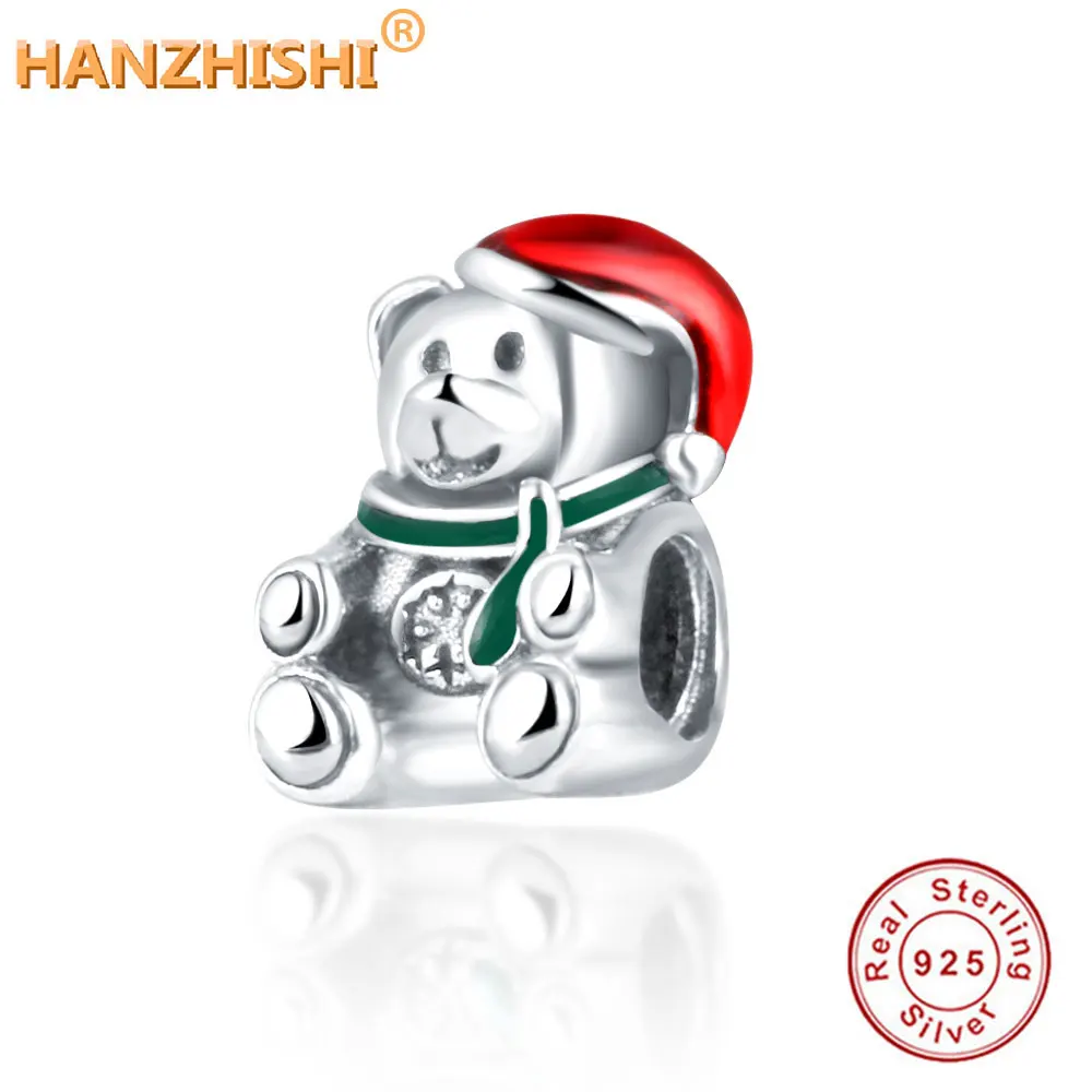 

Осень 2021, 100%, искусственный медведь, серебряный шарм с красной и зеленой эмалью, подходит для браслетов «сделай сам»