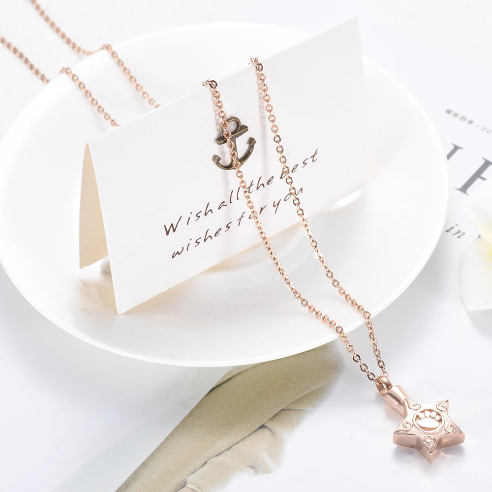 

IJD9717 Stainless Steel Shiny Star Keepsake Pendant for Ashes Urn Necklace for Waterproof Memorial Jewelry