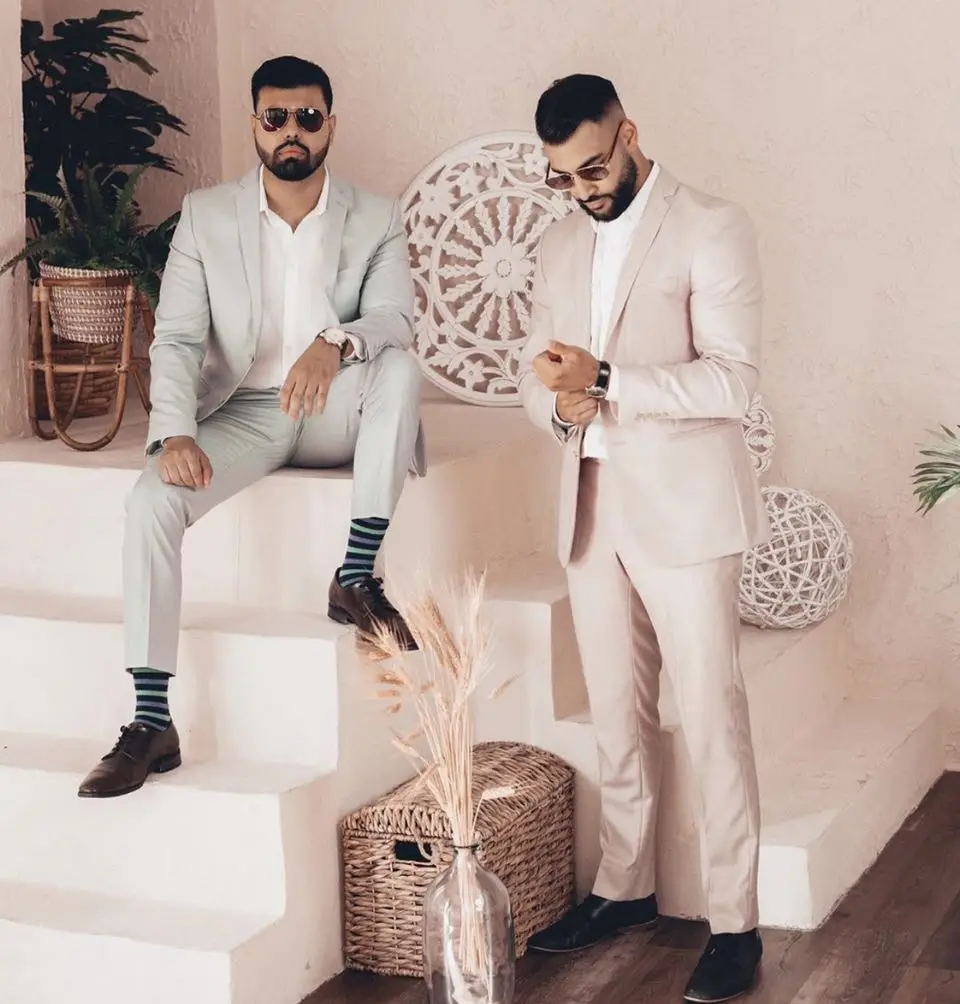 2 шт. мужские костюмы с двумя пуговицами на лето|Костюмы| |