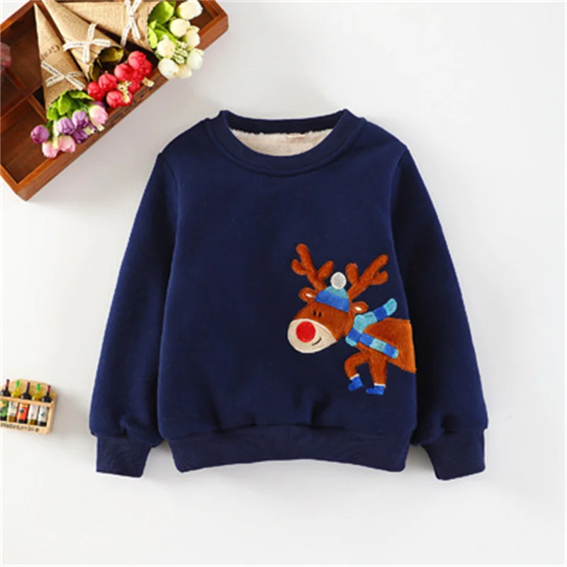 Children's Clothing Boys Girls Padded Jacket Sweater Fashion Cartoon Christmas Plus Velvet Pullover Cotton Top Tide | Мать и ребенок