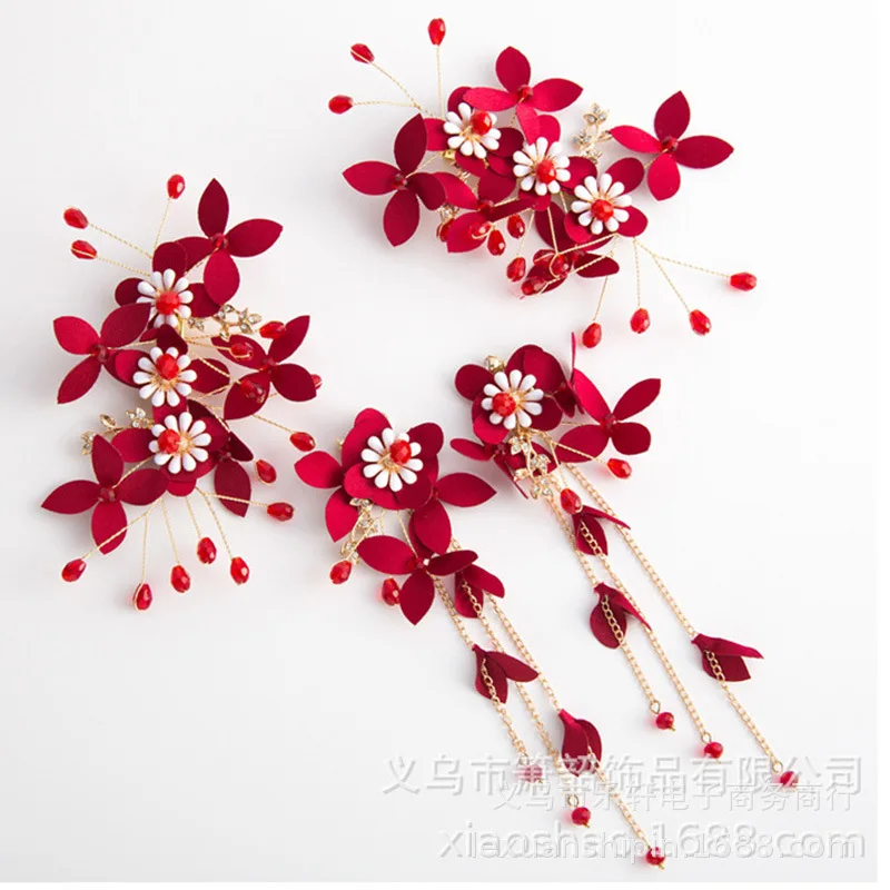 

Bridal Jewelry Red Crystal FLOWWER Bridal Jewelry Sets Earrings Tiaras Wedding Handmade Wedding Jewelry Dress Hair Ornament