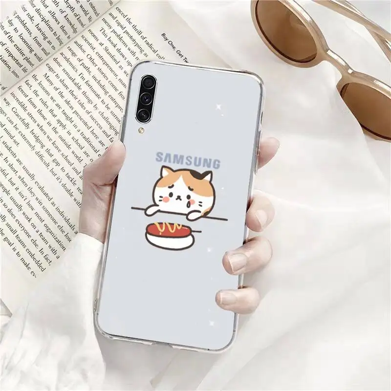 

Cartoon cute cat food glutton Phone Case Transparent For Samsung Galaxy A71 A21s S8 S9 S10 plus note 20 ultra