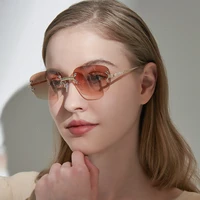small rectangle sunglasses female rimless square sun glasses for women 2021 fashion style clear ocean lens uv400 luxury designer