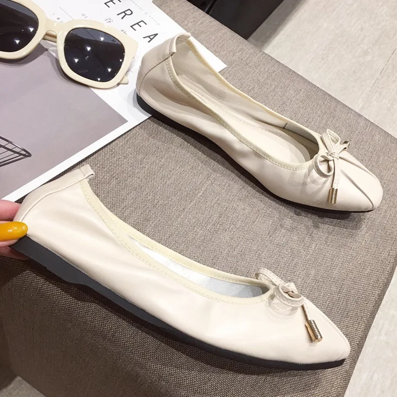 

2020 Spring Korean Style New Bow Women's Shoes Microfiber Soft Bottom Pregnant Women's Flat Hipster Women's Shoes