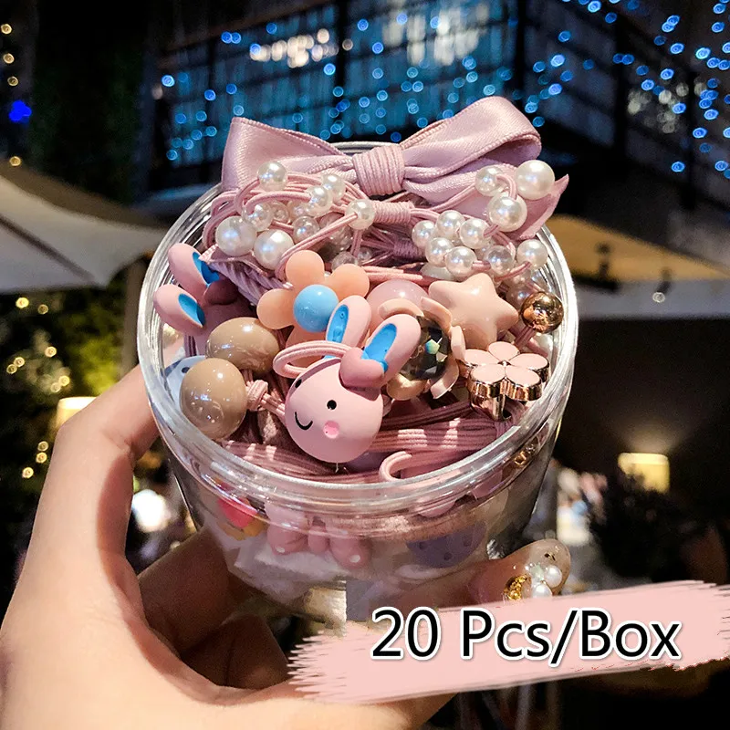 

10/15/20/30 Pcs/Box Children Cute Colors Flower Cartoon Pearl Rubber Bands Girls Shiny Elastic Hair Bands Kids Hair Accessories