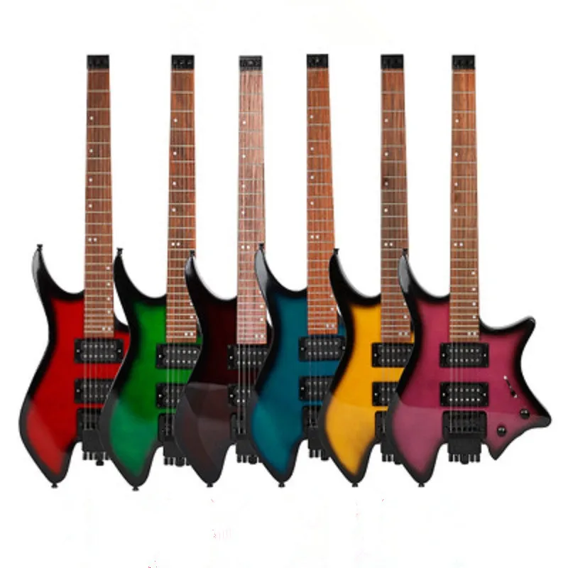 

Zebra Cool Headless Electric Guitar Set Dual Pickups Built-in String Lock Module with Speaker Fashion Maple Guitar