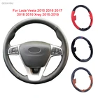 GERAYBU изготовленный на заказ DIY черный кожаный чехол рулевого колеса автомобиля ручной работы для Lada Vesta 2015 2016 2017 2018 2019 Xray 2015-2019