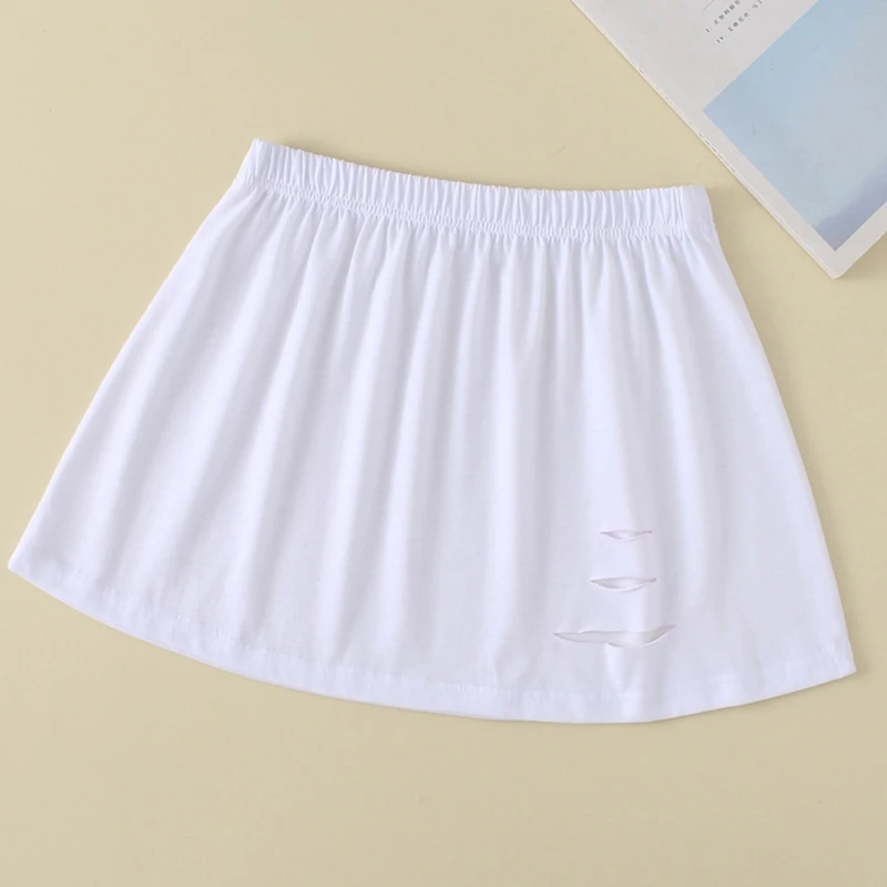 

KLV Women Flared False Fake Hem Distressed Ripped Hole Solid Color Elastic Waist Detachable Skirt Sweater Decorative Apron