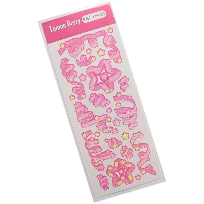 

1Pc Ins Dream Shining Star Ribbon Laser Sticker Stationery Children Hot Phone Card DIY Kawaii Decorative Sticker School Supplies