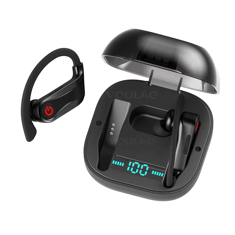 Black Bluetooth 5,0, беспроводные наушники, спортивные, водонепроницаемые, свободные руки, наушники-вкладыши, гарнитура с микрофоном+ зарядная коробка для iPhone, Xiaomi - Цвет: Black