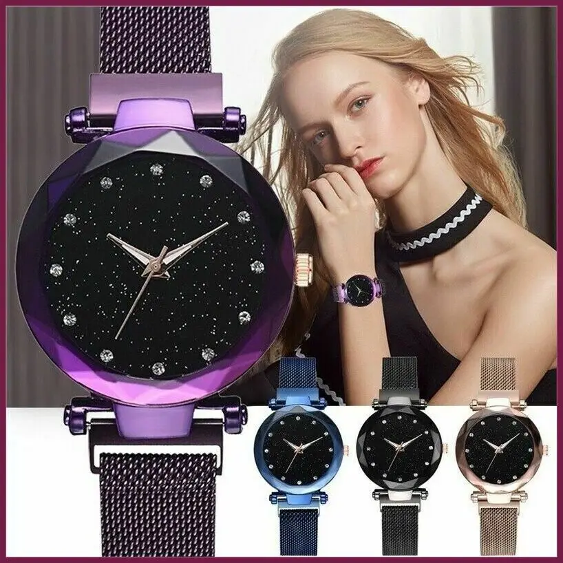 

High Quality Women Men Wristwatch Elegant Ladies Magnet Quartz Watches Blue Pink Milan Belt Watch Girls