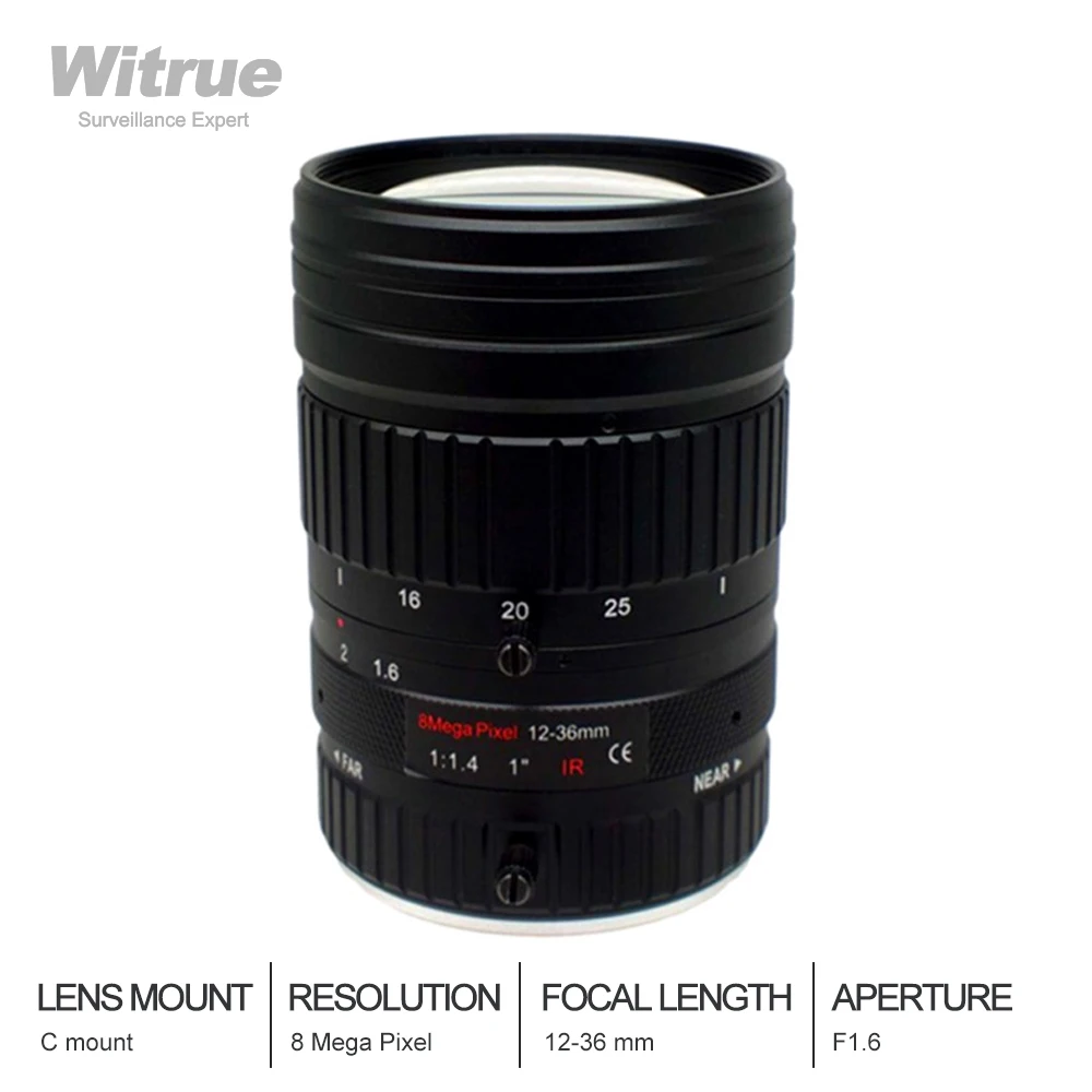 

8 Megapixel 4k CCTV Lens C Mount 12-36mm Varifocal 1 inch Starlight F1.6 Manual IRIS for Face Recognition Camera