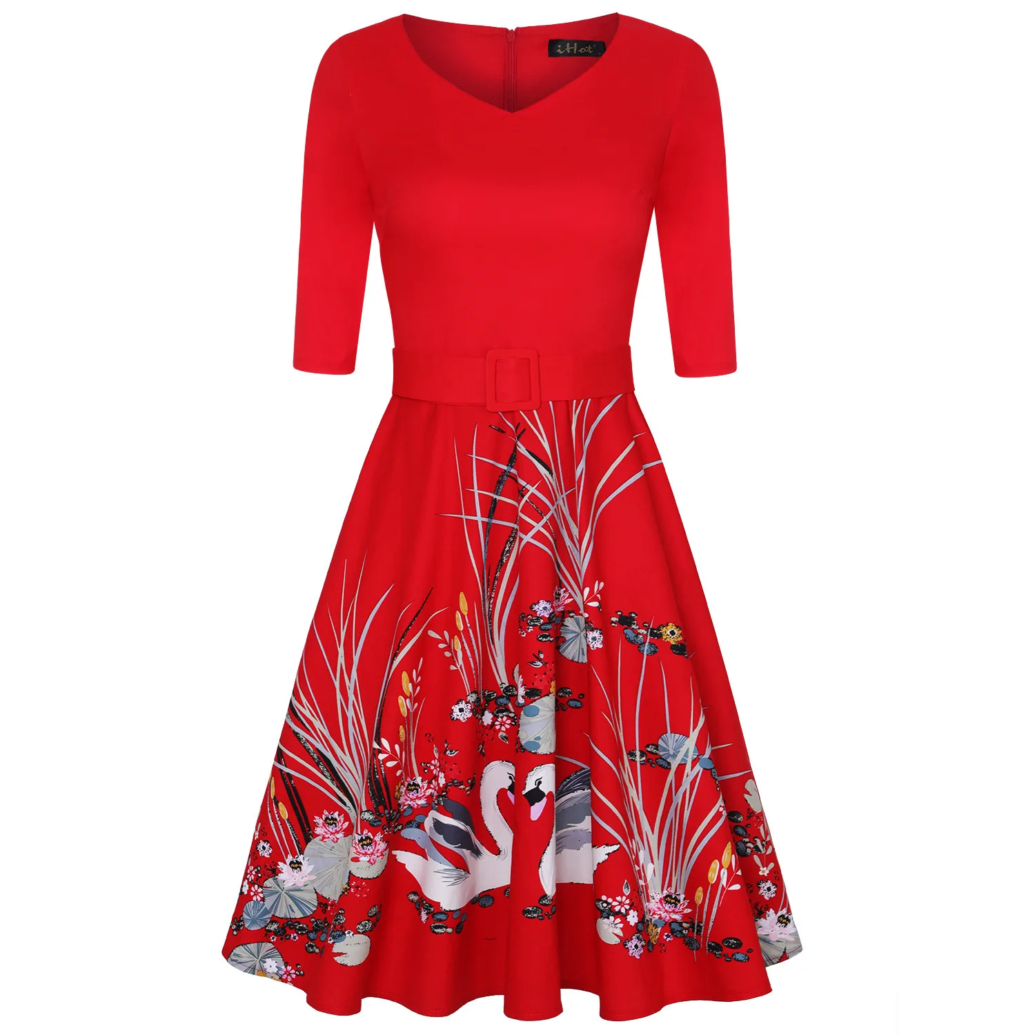 Женское платье пачка с v образным вырезом и принтом|Женские платья| |