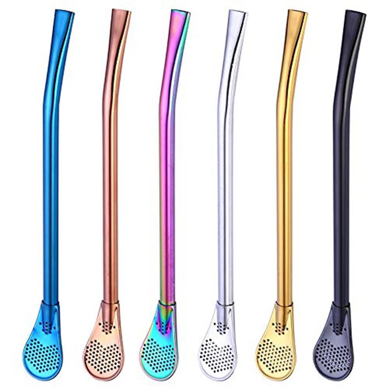 Соломинки из нержавеющей стали 6 шт Фильтр ложка соломы многоразовая соломинки