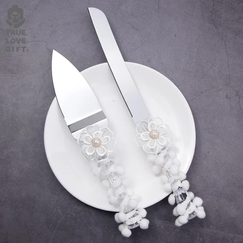

Luxury lace bow wedding cake knife shovel wedding props birthday cake knife and fork now
