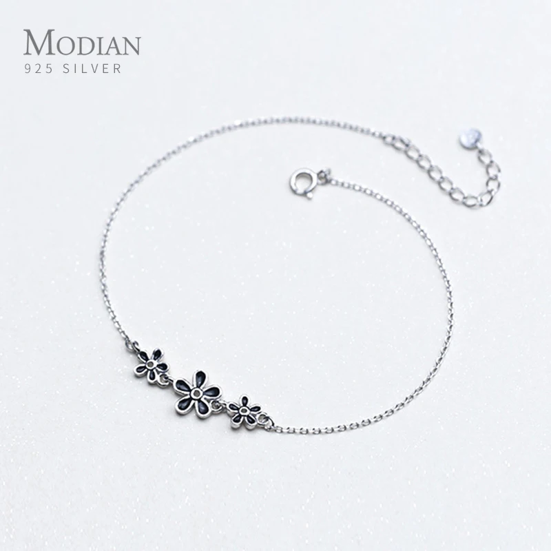 Modian Simple Vintage Design Enamel Flower Silver Anklet for Women Sterling 925 Bracelet Ankle and Leg Foot Jewelry | Украшения и