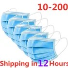 10-200 одноразовые маски для лица, хирургическая маска, медицинская маска Nonwove, 3-слойная маска для рта с фильтром, черные маски, дышащая защитная маска