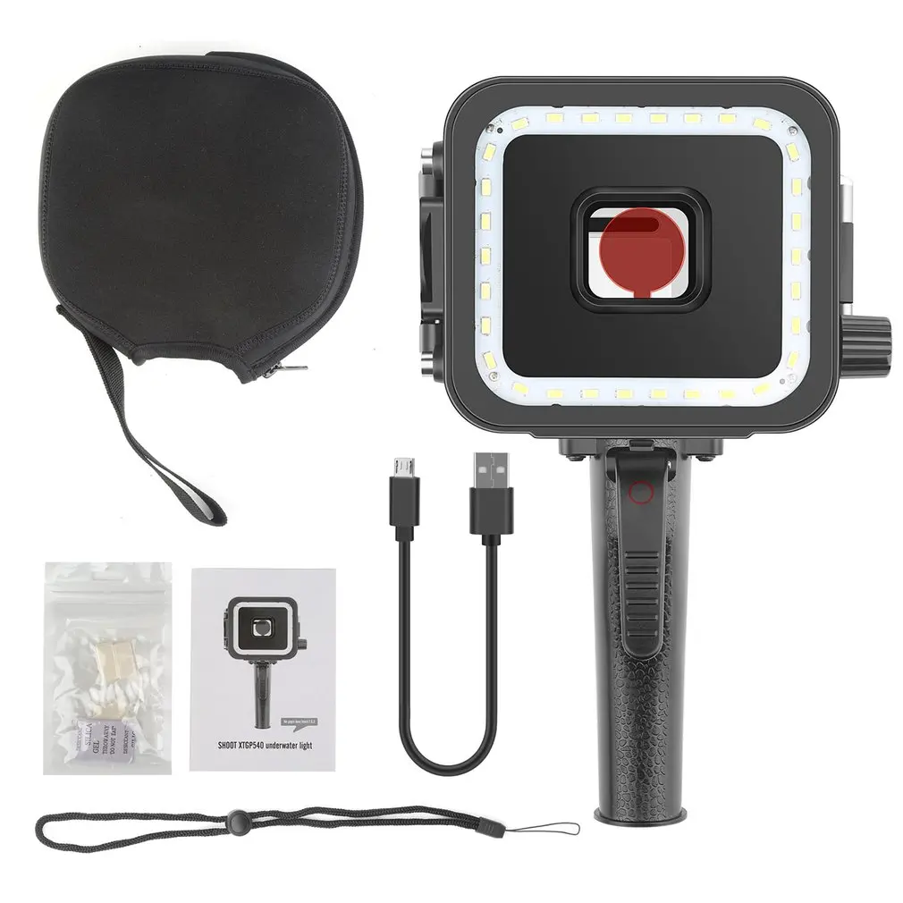 Подводный светодиодный видео свет для GoPro Hero 7 6 5 черный водонепроницаемый