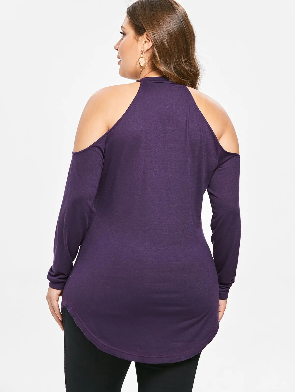 ROSEGAL плюс размер кружевная панель вырез макет шеи Тройник с длинными рукавами